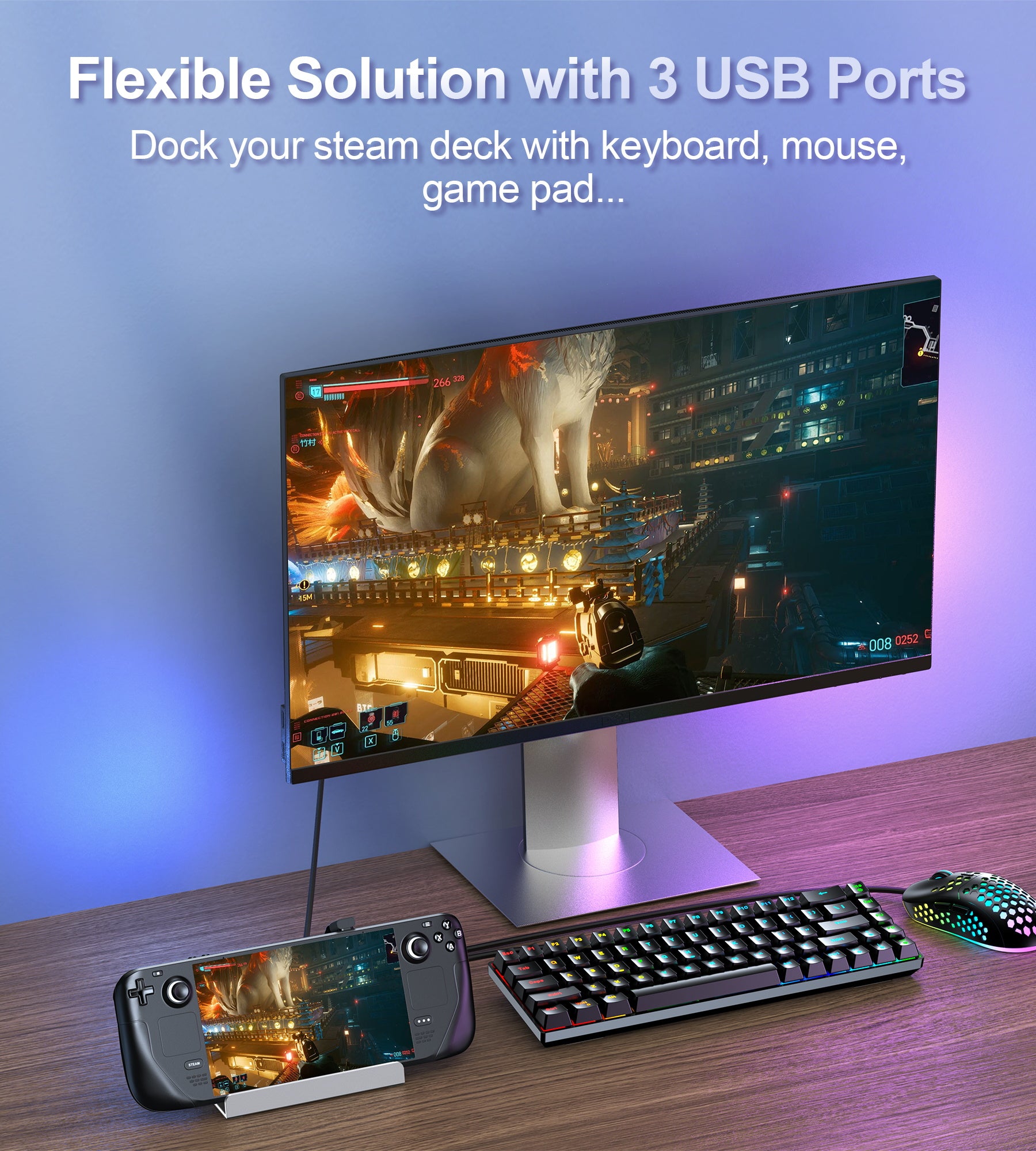 Docking Station USB-C 5 en 1 HUB Gaming HDMI 4K 60Hz 100W Steam Deck