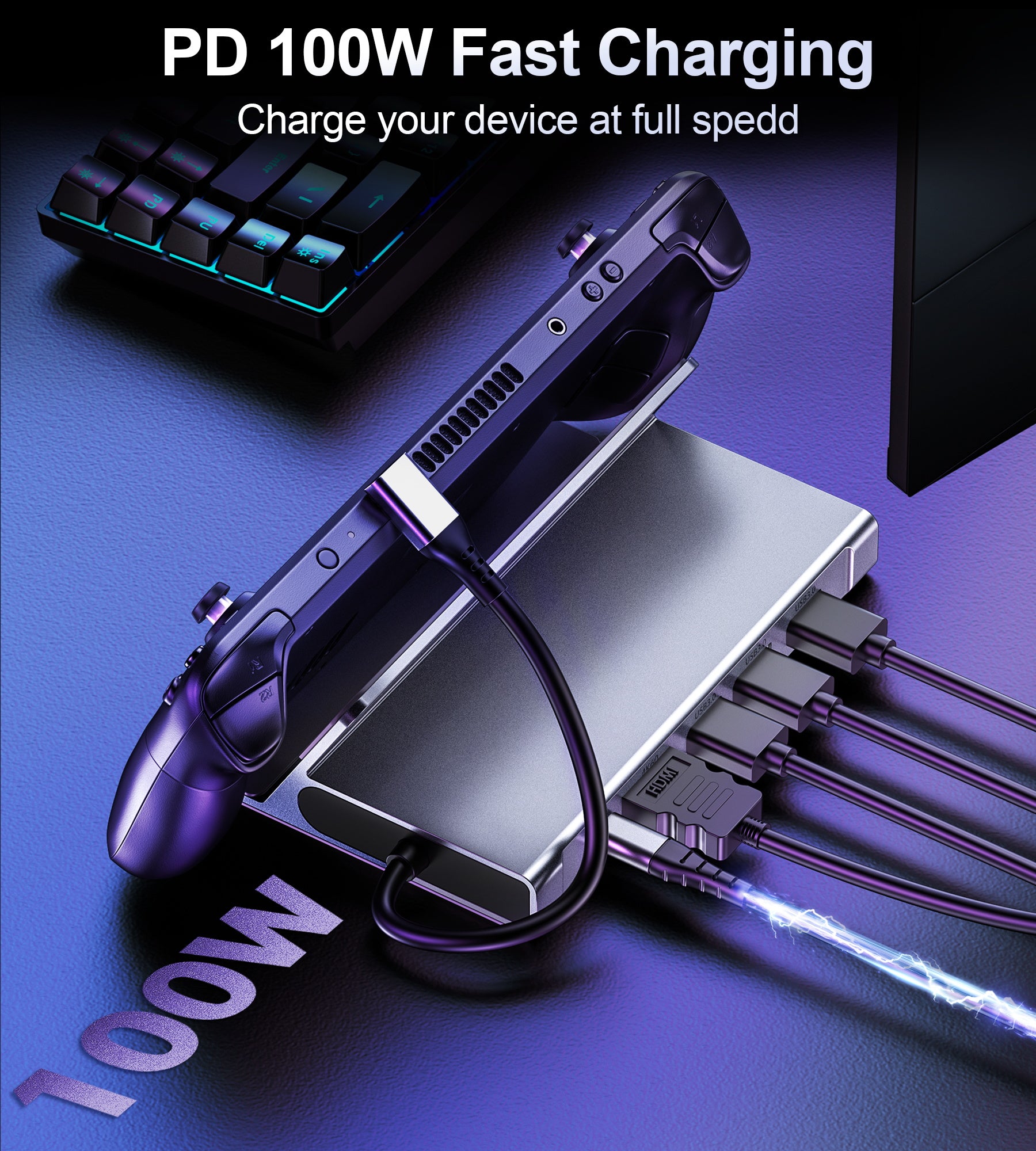 Docking Station USB-C 5 en 1 HUB Gaming HDMI 4K 60Hz 100W Steam Deck