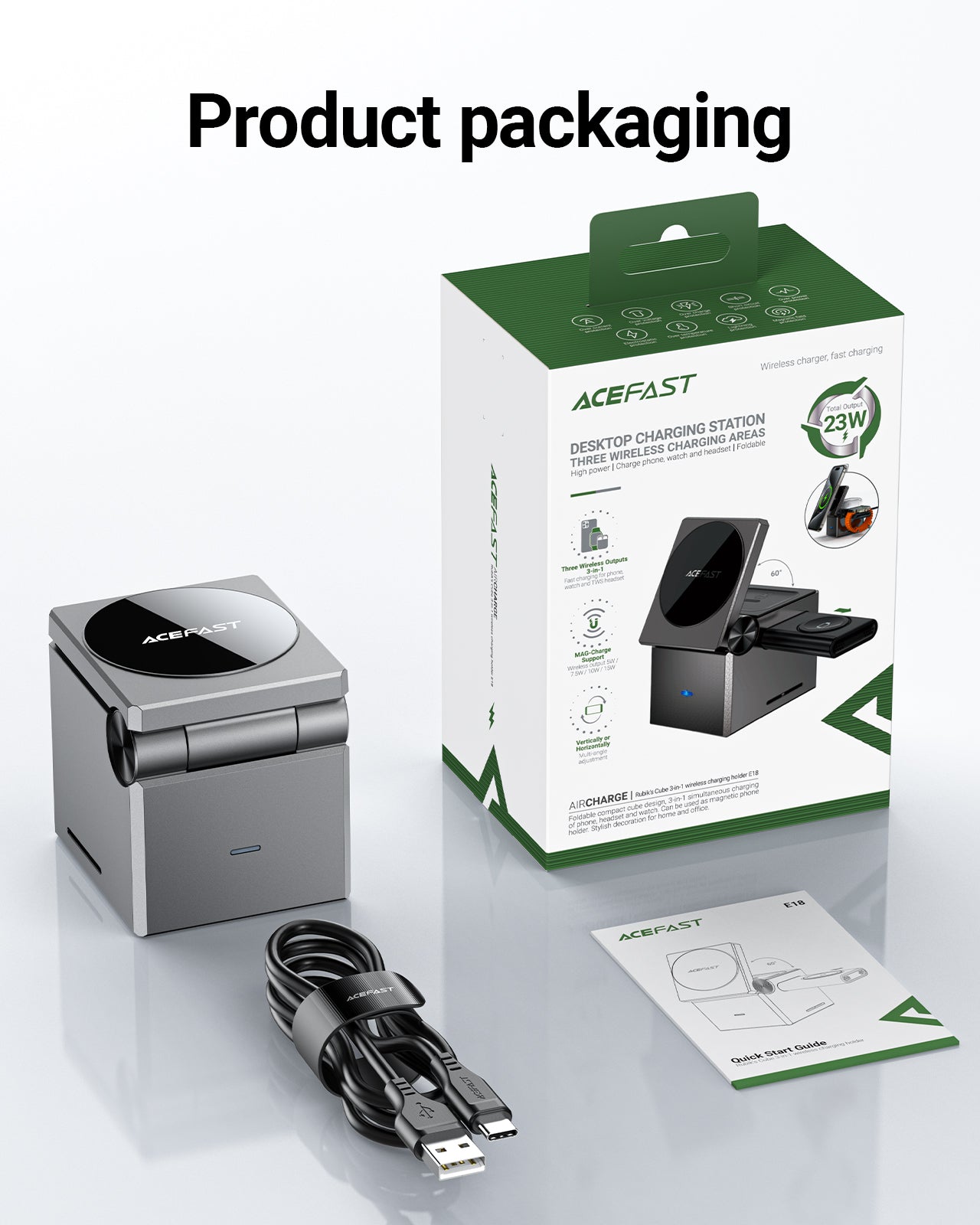 Cargador Inalámbrico Acefast 3 en 1 Cubo Rubik iPhone,Watch y Airpods