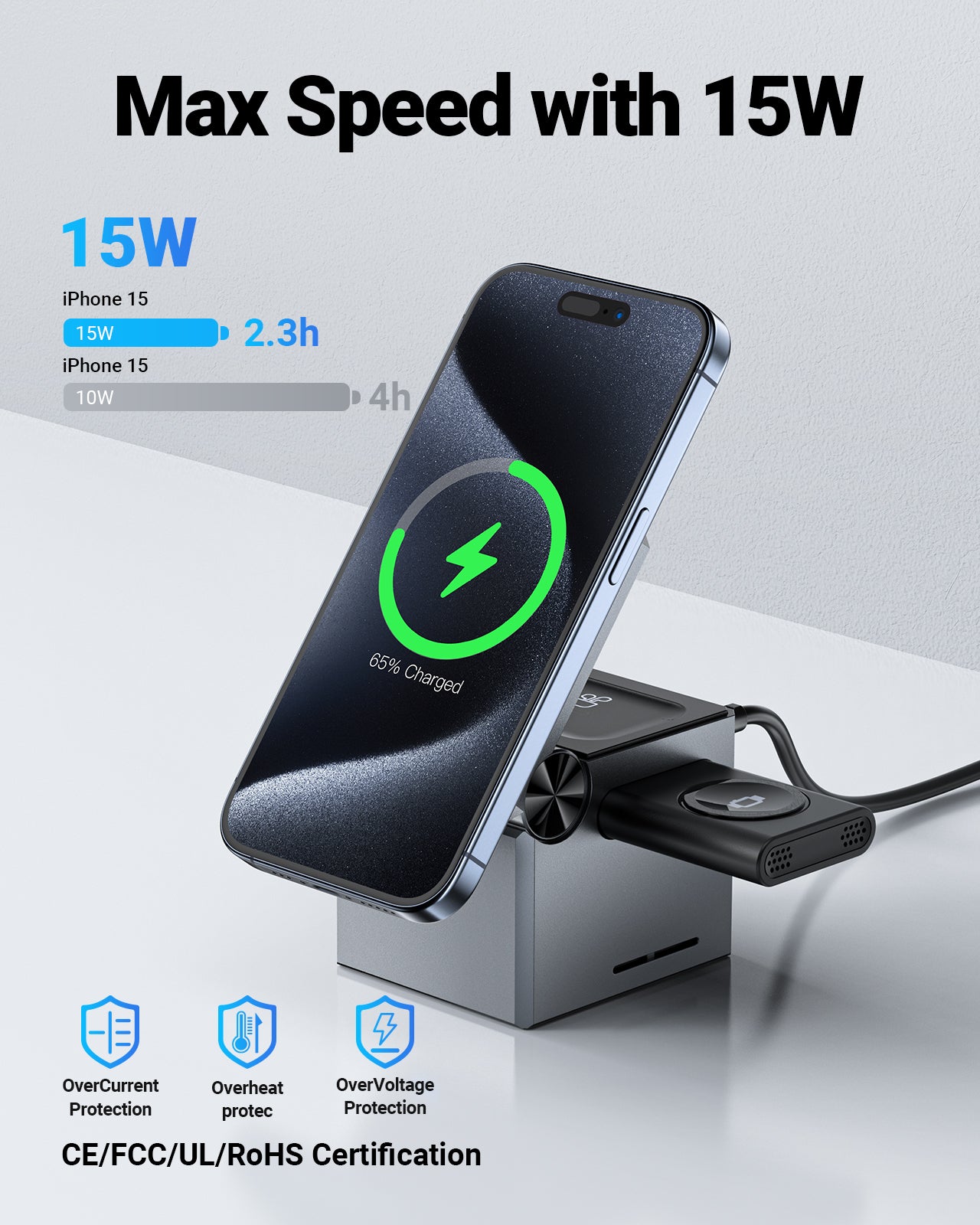 Cargador Inalámbrico Acefast 3 en 1 Cubo Rubik iPhone,Watch y Airpods