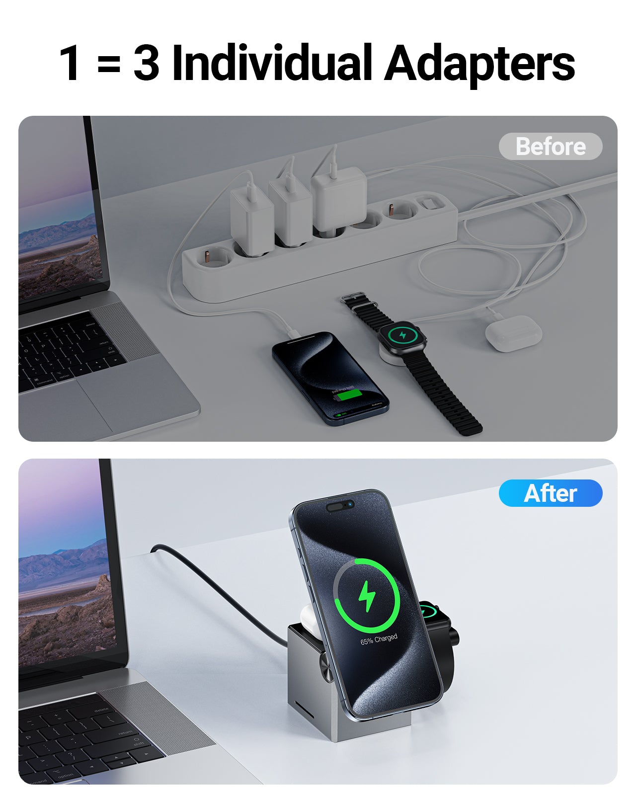 Cargador Inalámbrico Acefast 3 en 1 Cubo Rubik iPhone,Watch y Airpods