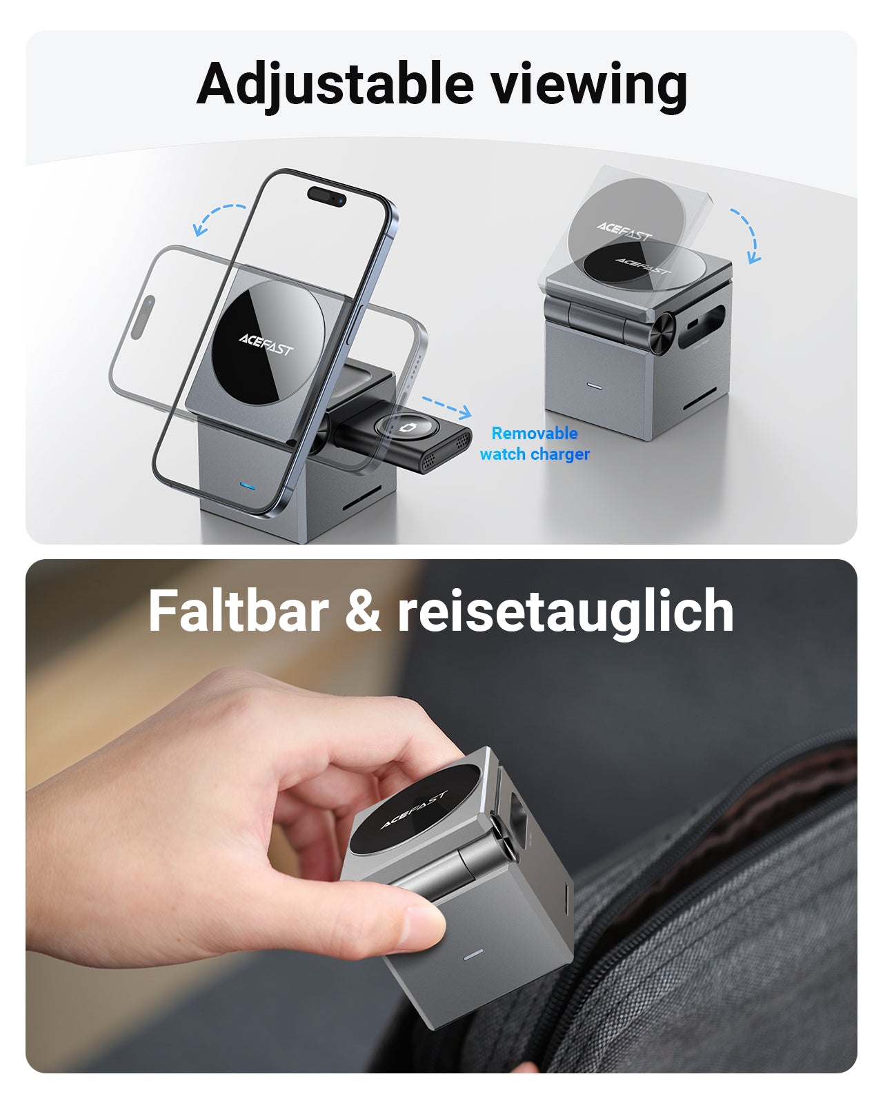 Cargador Inalámbrico Acefast 3 en 1 Cubo Rubik iPhone,Watch y Airpods