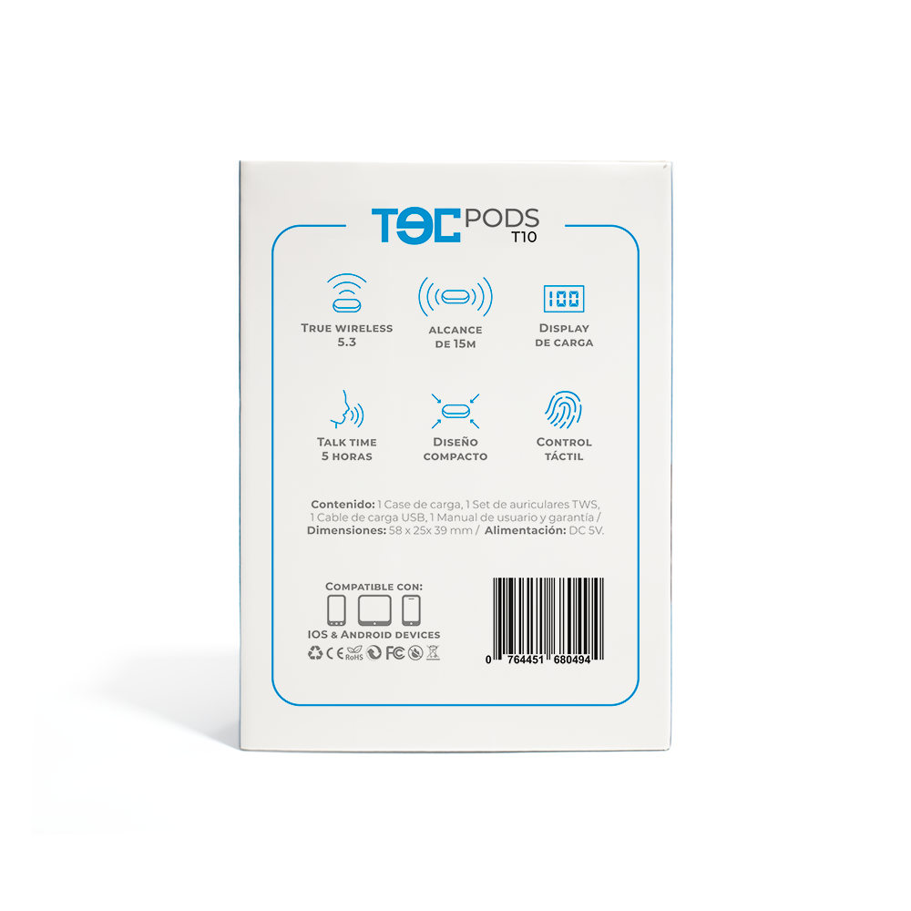 Audífonos Inalámbricos TECPODS T10 Negro