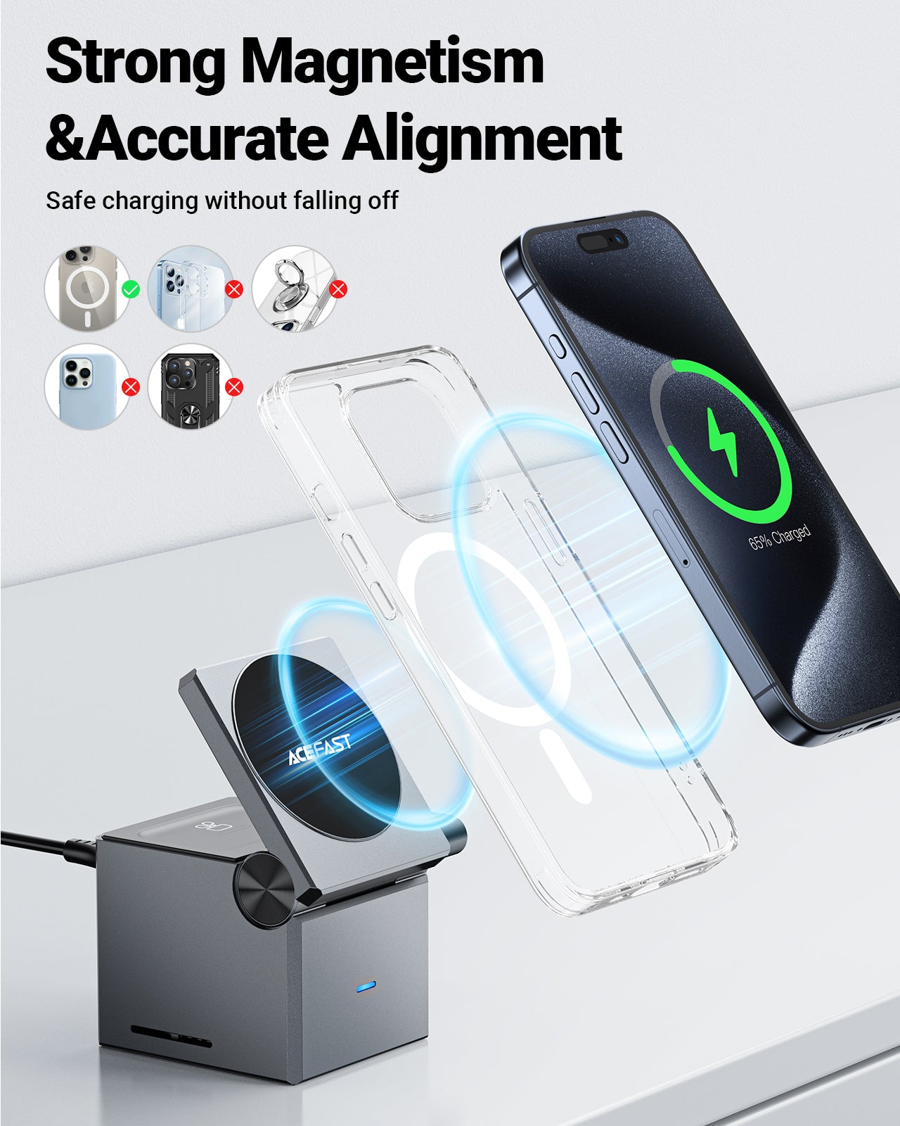 Cargador Inalámbrico Acefast 3 en 1 Cubo Rubik iPhone,Watch y Airpods