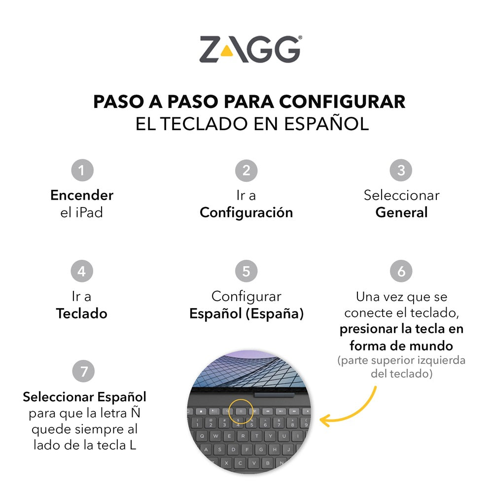 Teclado con Funda ZAGG Pro Keys Retroiluminado para iPad Pro 12.9'' (3a, 4a, 5a Y 6a Gen), iPad Air 13'' (M2) - Negro/Gris