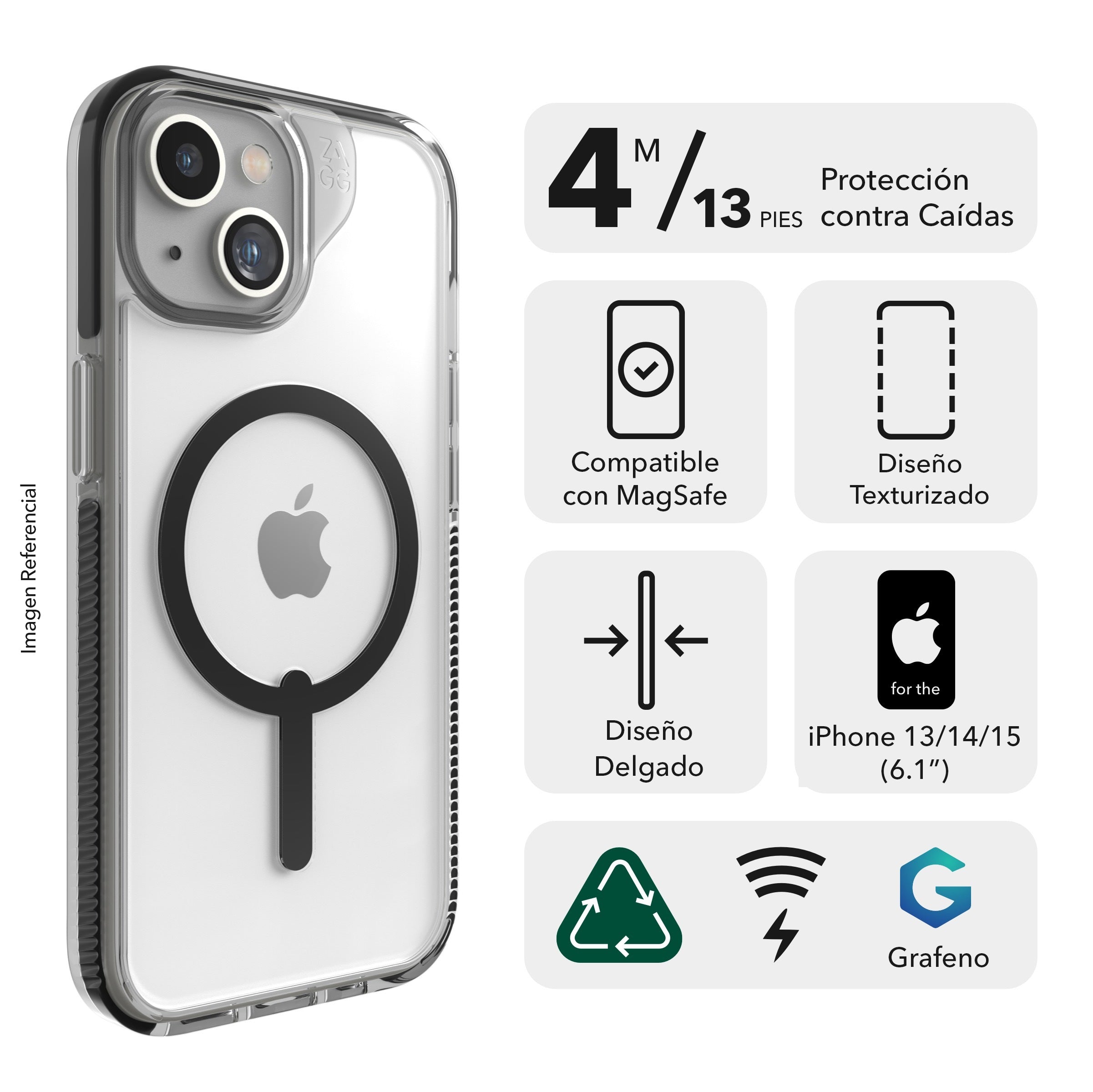 Case ZAGG Santa Cruz Snap para iPhone 15 / 14 / 13 compatible con MagSafe - Negro