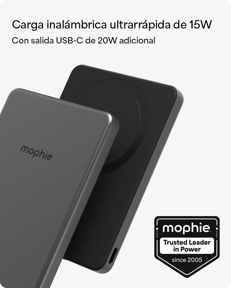 Batería externa mophie inalámbrica ultradelgada Qi2 de 15W con batería de 5.000 mAh