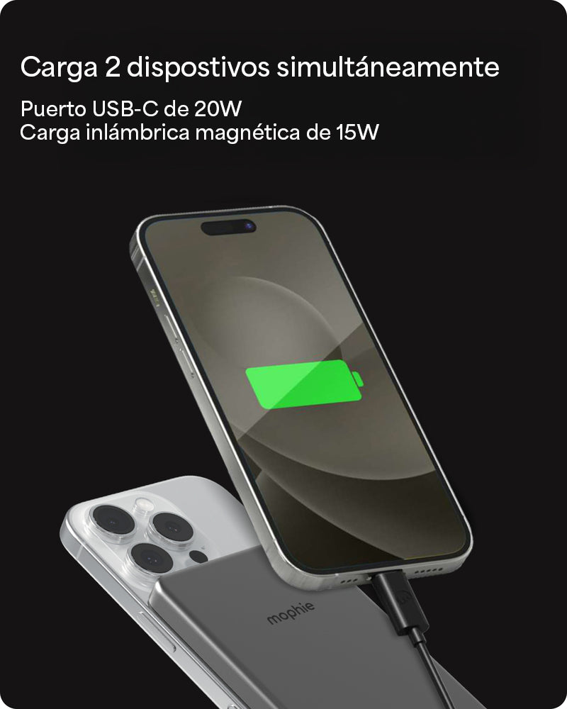Batería externa mophie inalámbrica ultradelgada Qi2 de 15W con batería de 5.000 mAh