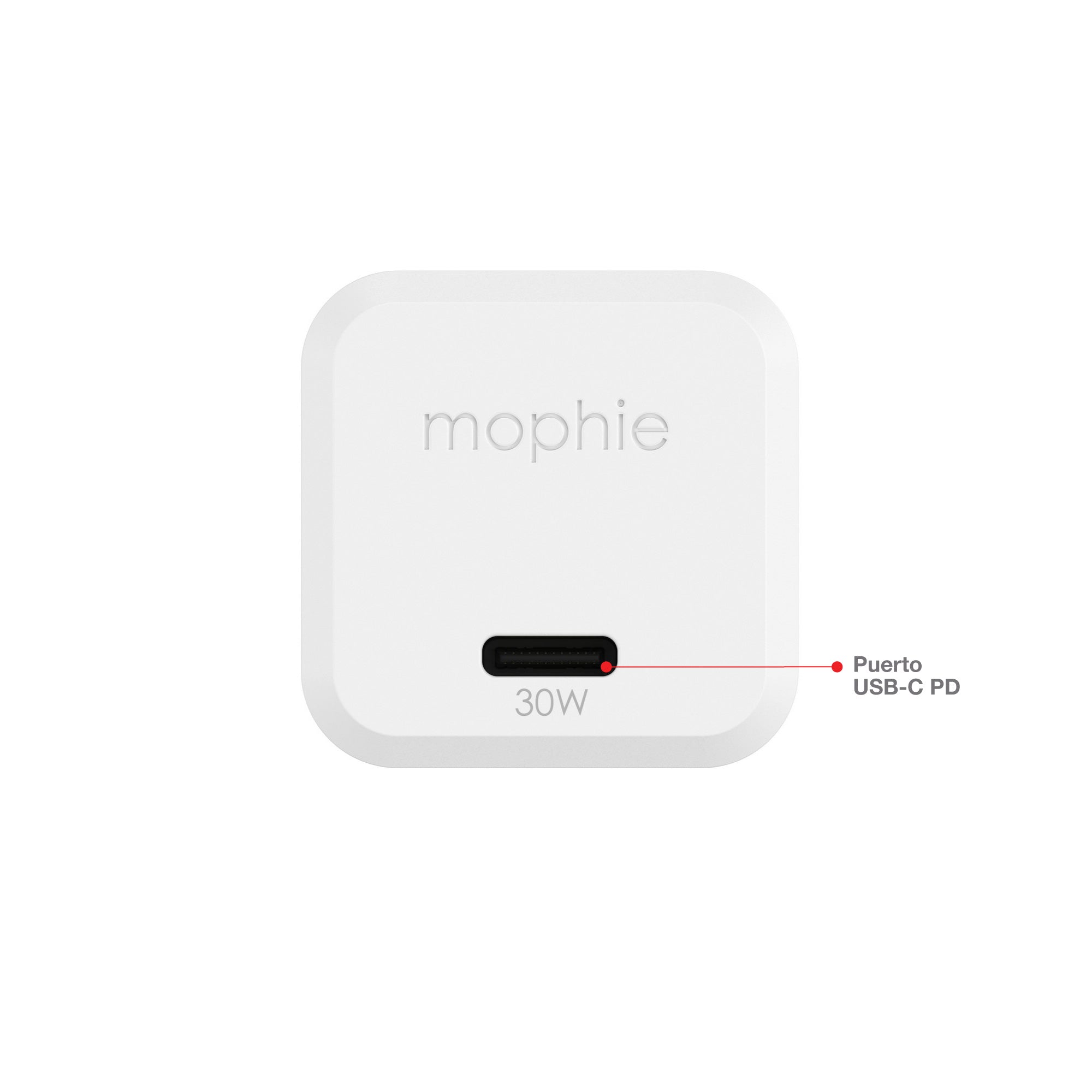Cargador de Pared mophie USB-C de carga rápida GaN hasta 30W para smartphones, tabletas y notebooks - Blanco