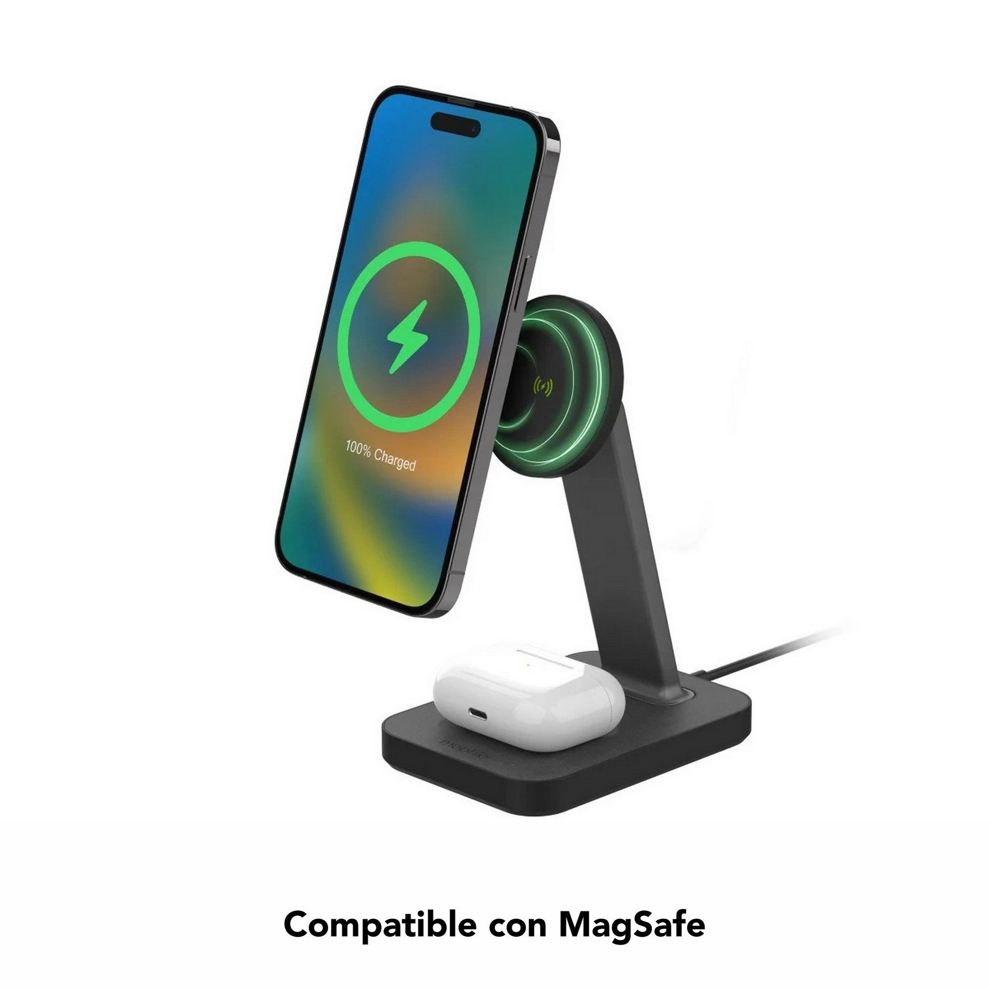 Soporte de carga inalámbrica y base mophie snap+ compatible con MagSafe de hasta 15W - Negro