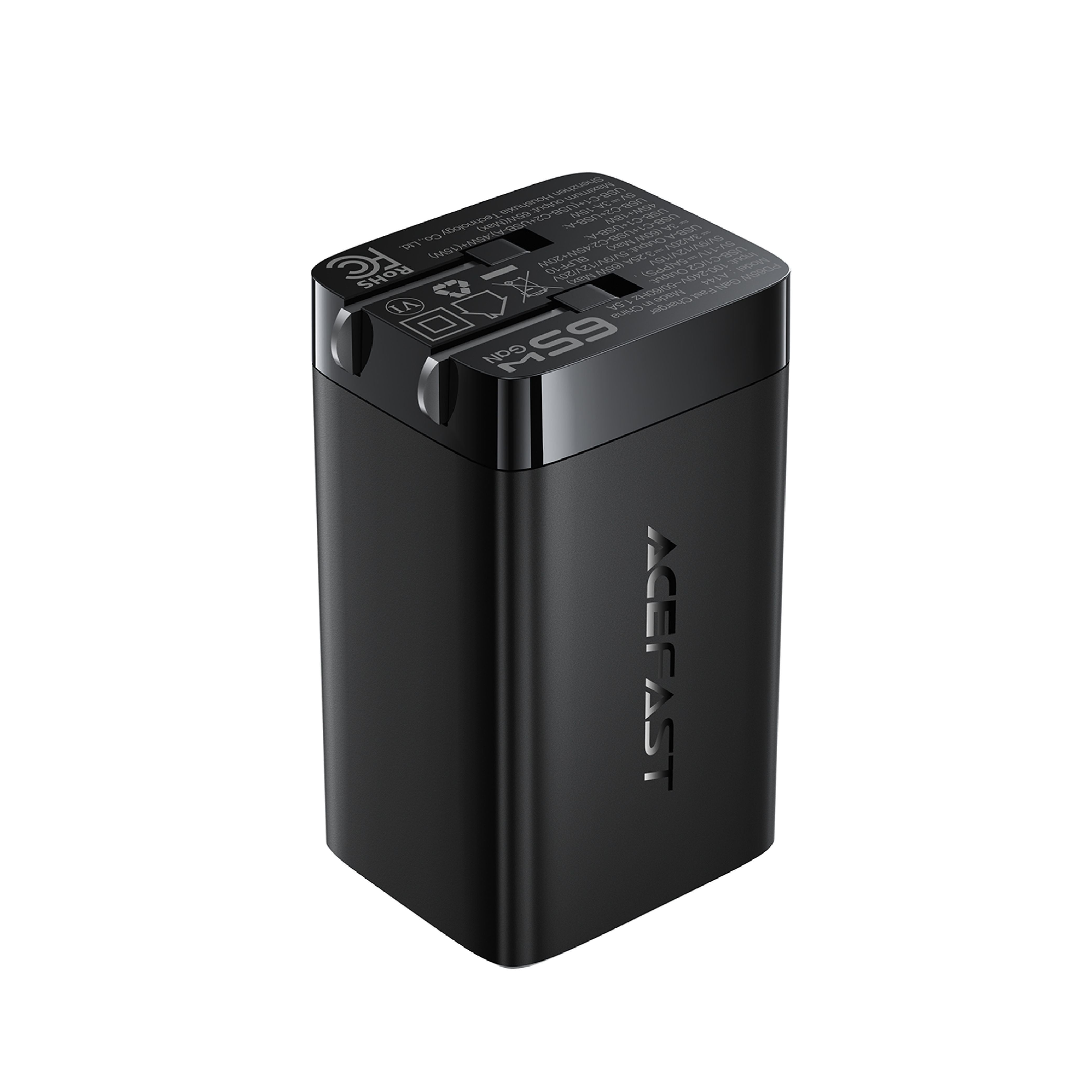 Cargador de Pared Acefast A144 GaN 65W – 3 Puertos (2 USB-C + 1 USB-A), Negro