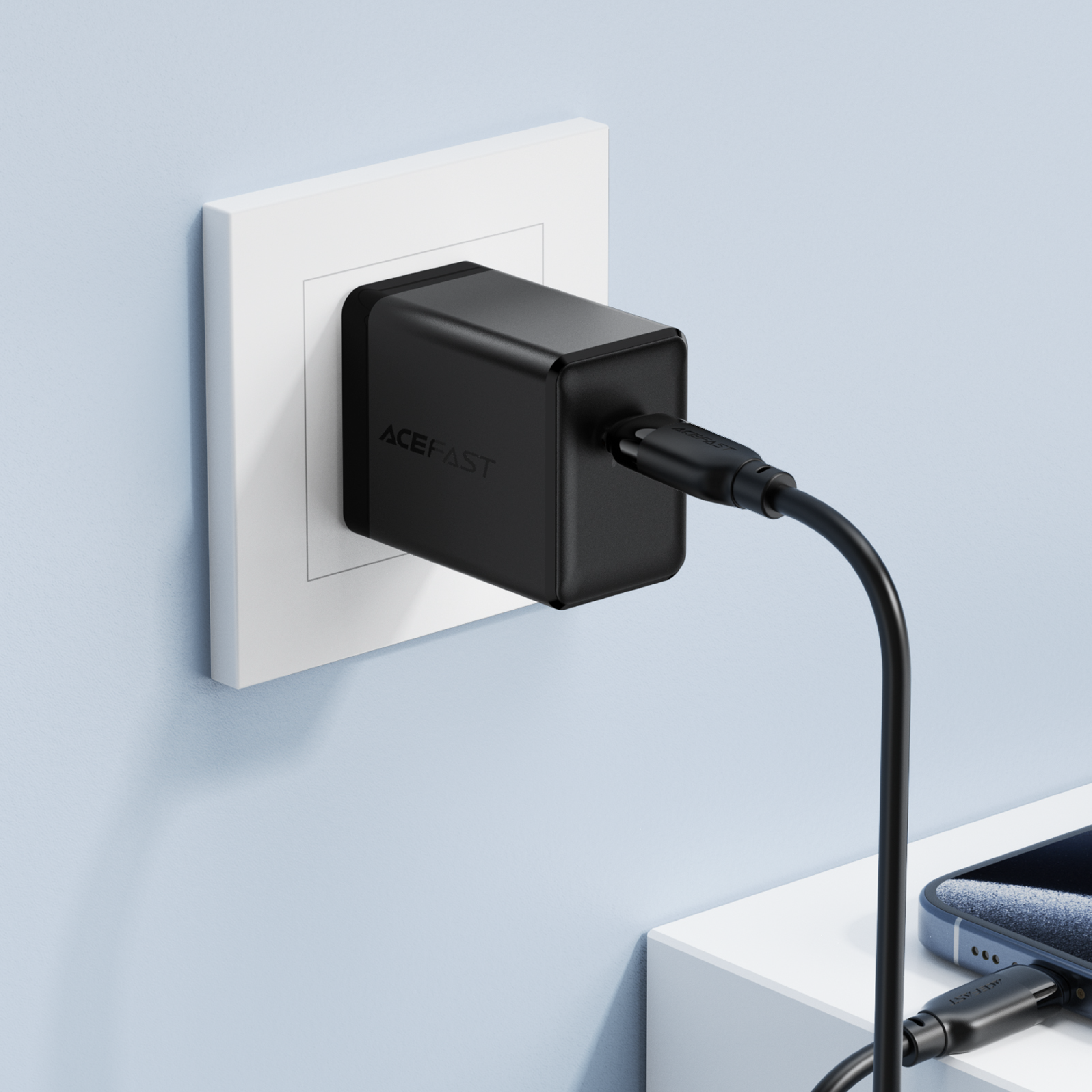 Cargador Rápido Acefast A141 USB-C PD 30W – Tecnología GaN, Negro
