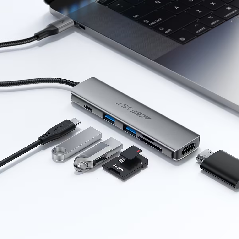 Hub 6 en 1 Acefast J18 USB-C – Estación de Acoplamiento con HDMI 4K y Puertos USB