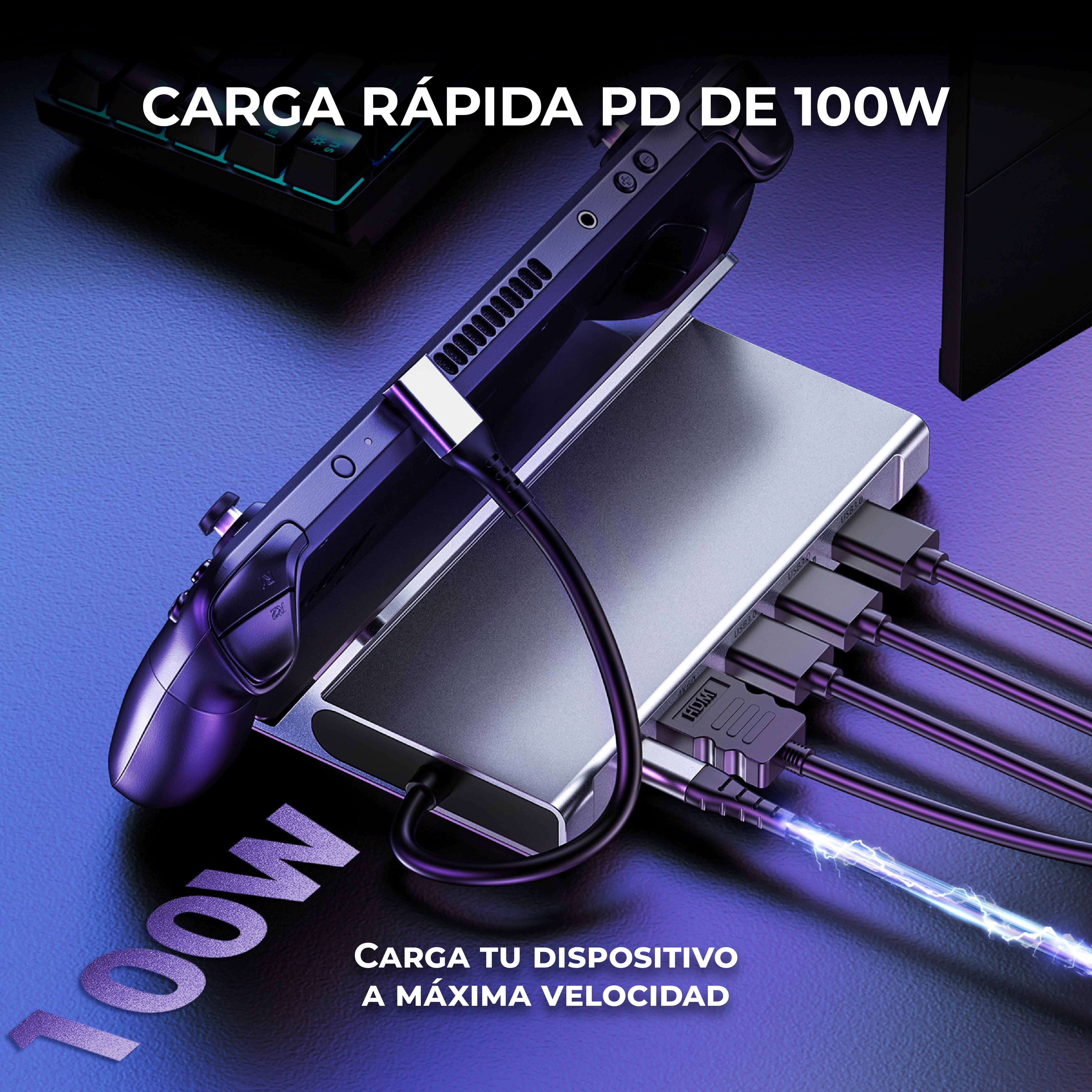 Docking Station USB-C 5 en 1 HUB Gaming HDMI 4K 60Hz 100W Steam Deck