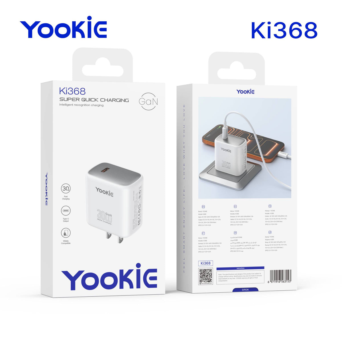 Cargador Yookie GaN 30W + Cable Yookie USB-C 60W | Carga Rápida