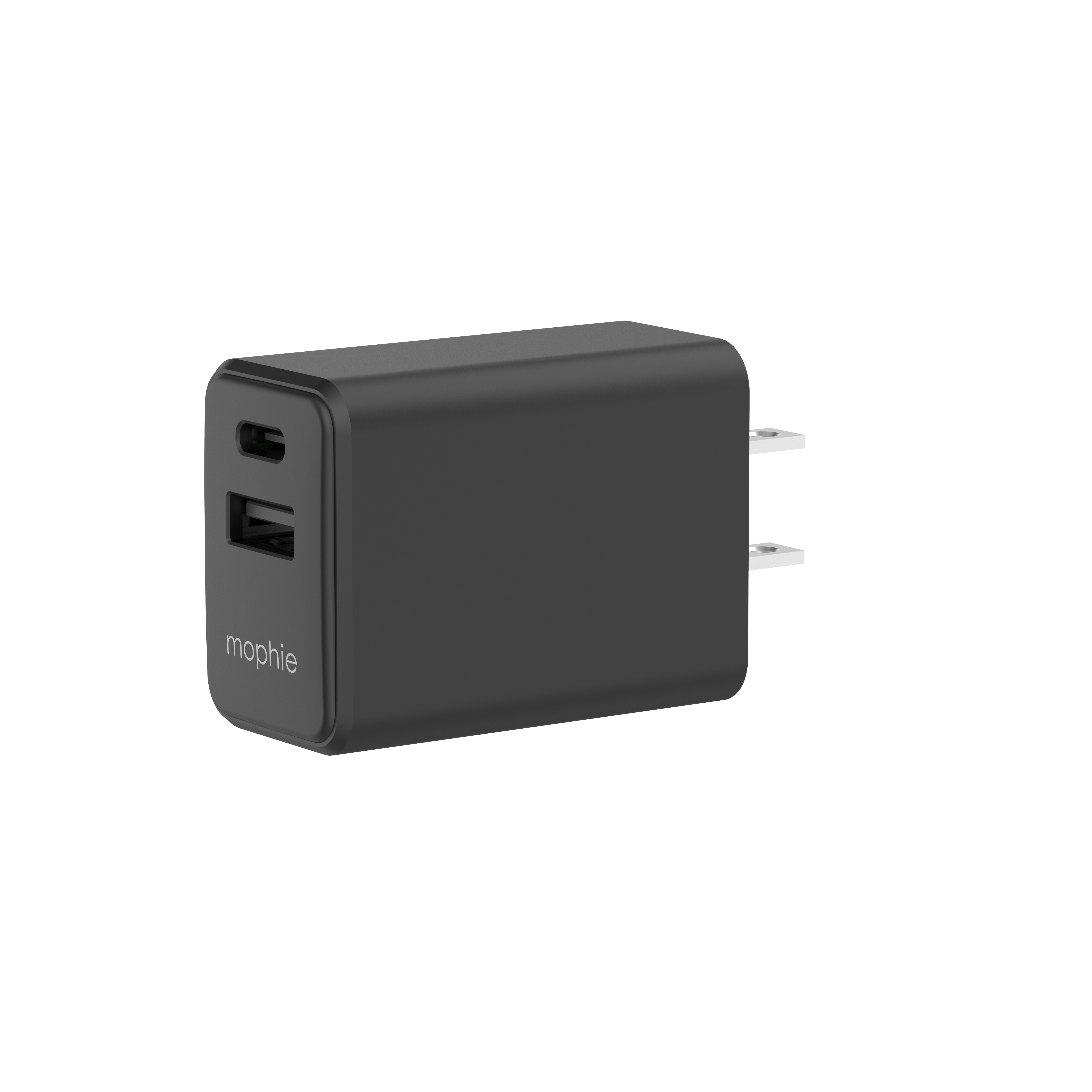 Cargador de pared mophie de 30W PD con puertos USB-C y USB-A Negro