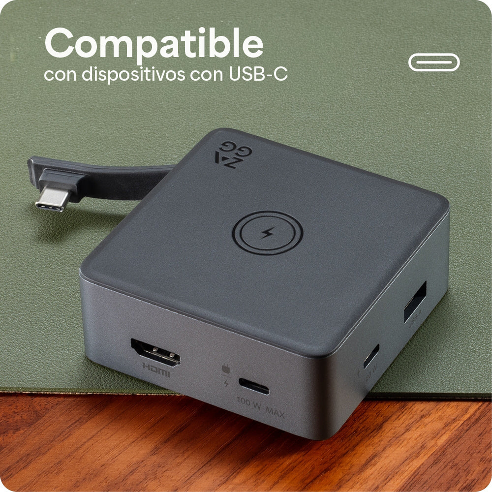 Hub adaptador ZAGG 4 puertos: USB-C PD, USB-C, USB-A, y HDMI