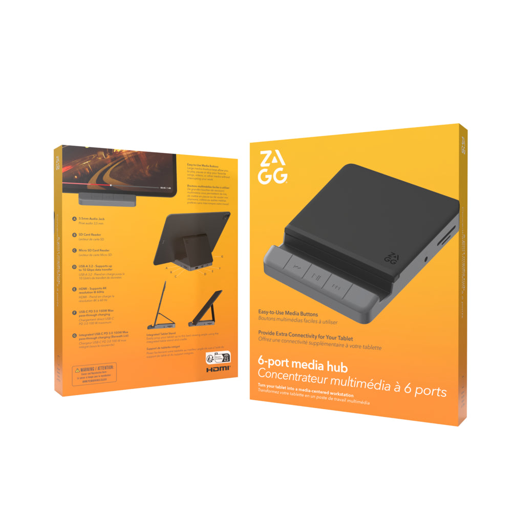 Hub adaptador ZAGG 6 puertos: HDMI, USB-C PD, USB-A, tarjetas SD/micro, audio jack