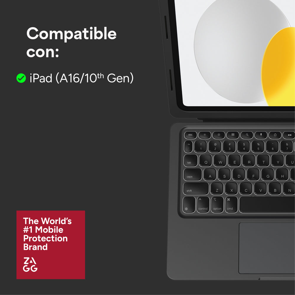 Teclado con funda con trackpad, soporte integrado para iPad A16/Gen10