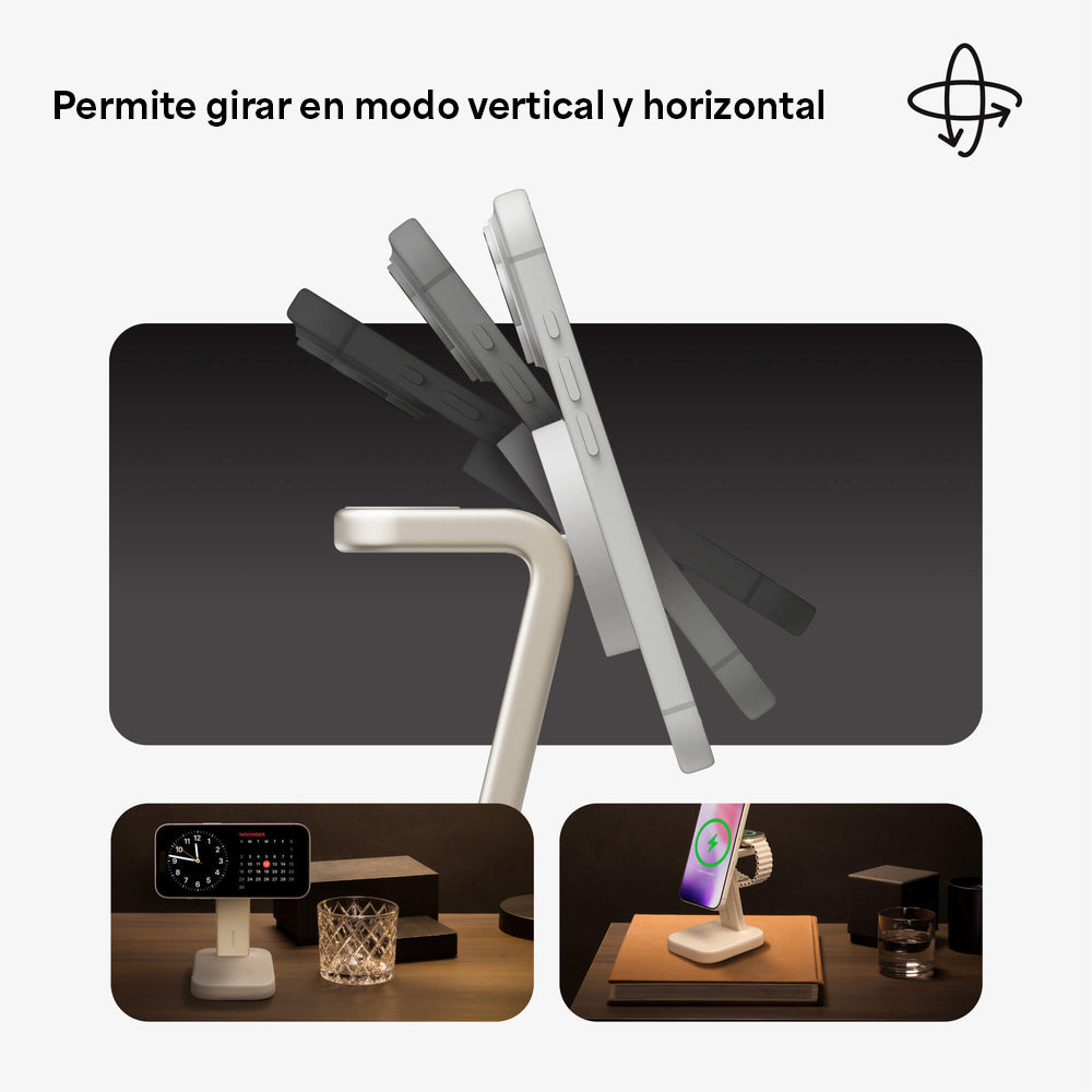 Base de carga inalámbrica mophie 2 en 1 con certificación Qi2 para iPhone y Apple Watch