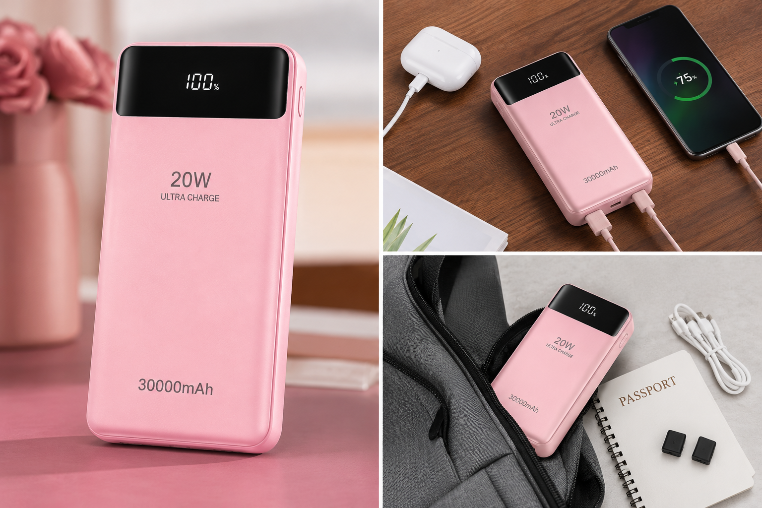 PowerBank UltraCharge 30,000 mAh - Edición Rosa Pastel