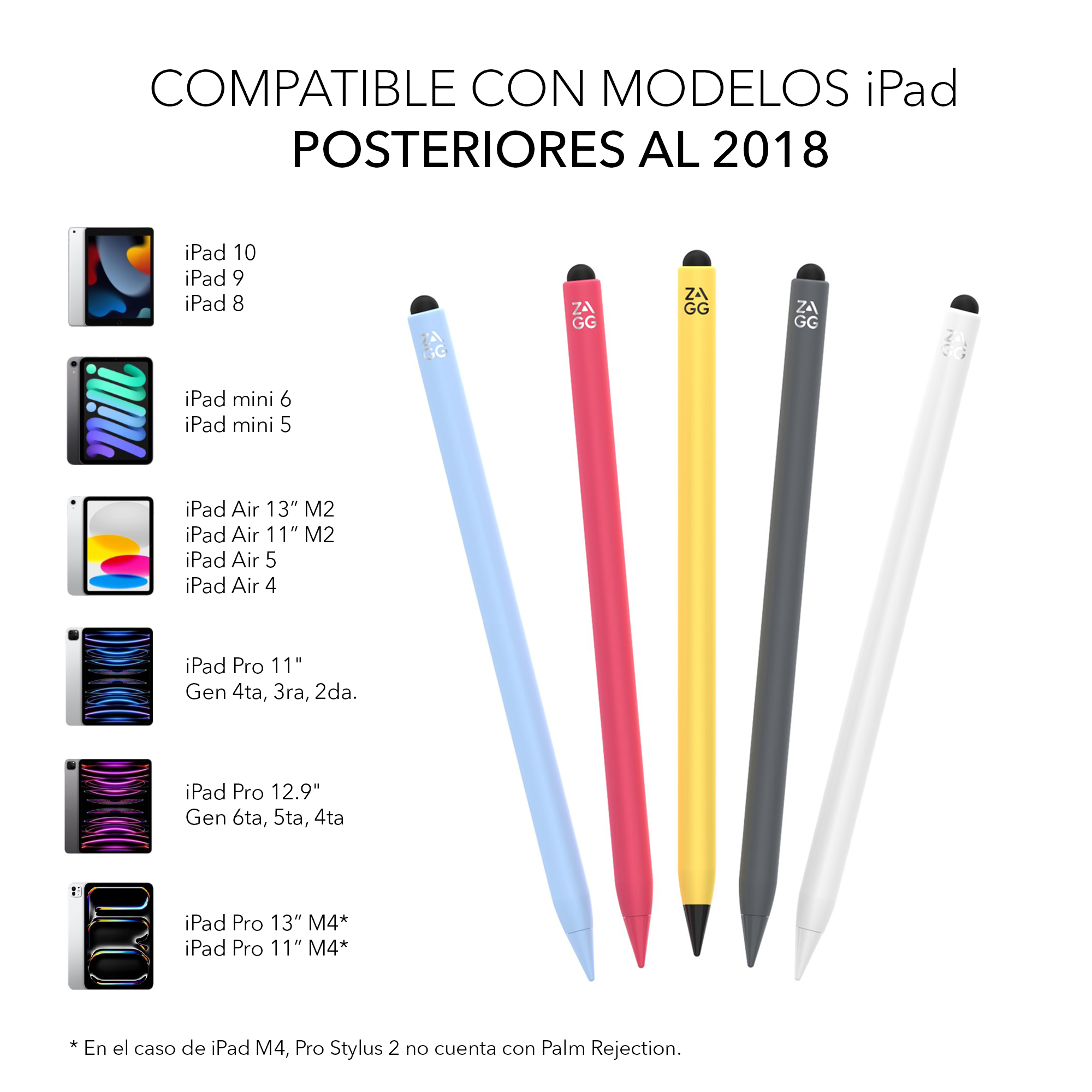 Lápiz Óptico Pro Stylus 2 Zagg para iPad con carga inalámbrica Color Blanco