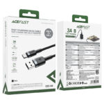 Cable de Carga 3A y Datos Acefast C22-04 USB-A a USB-C – Aleación de Aluminio, 1.2m